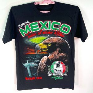 Mexico Brazil Soccer 2014 Mens Size L Black 2 Sided Graphic Aztcas